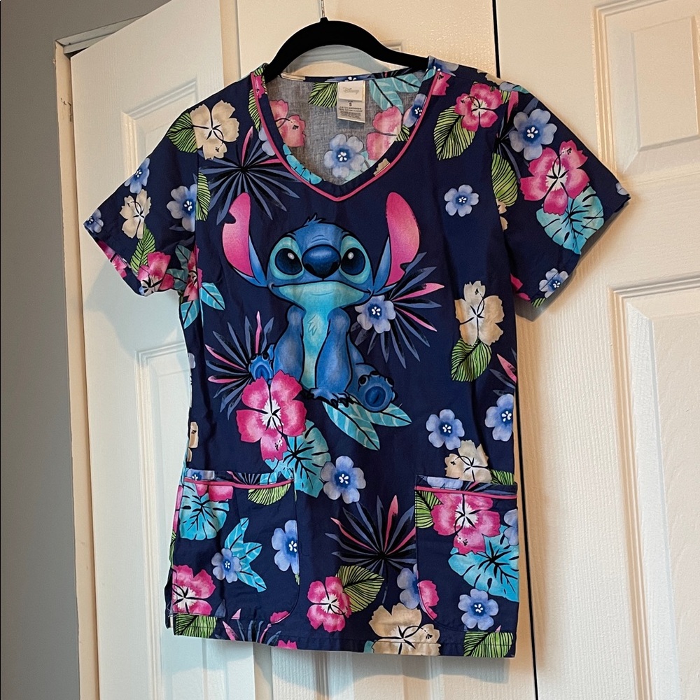 Disney Stitch Floral Scrub Top